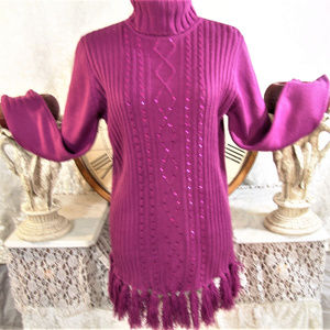 SUSAN GRAVERSweater Magenta fringe sequin Tunic S